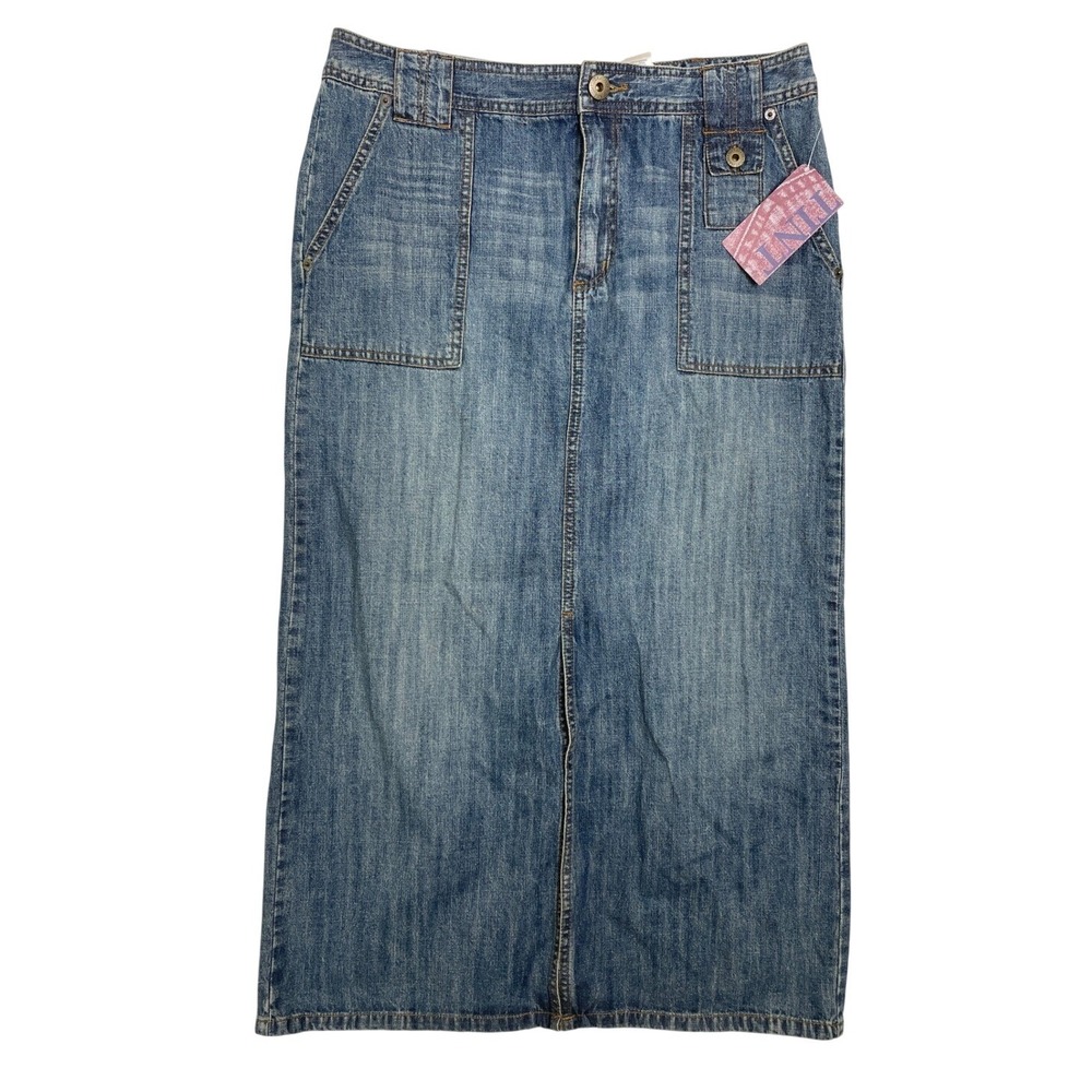 TINT Denim Maxi Skirt Womens 12 Medium Wash Long Utility Y2K Coquette Minimalist